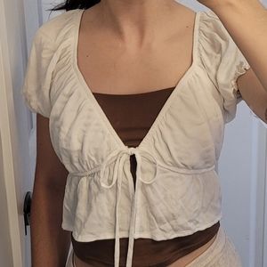 White Front-Tie Open Blouse